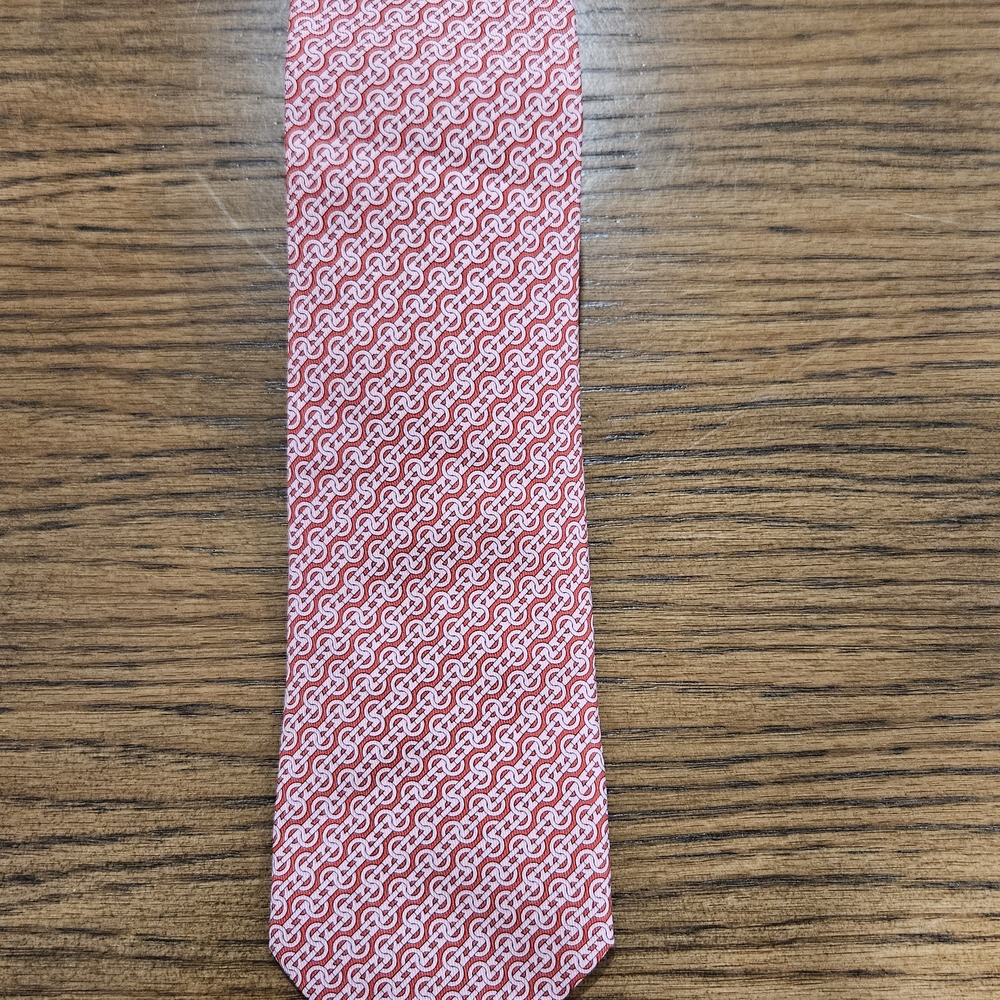 Salvatore Ferragamo Red and White Geometric Tie